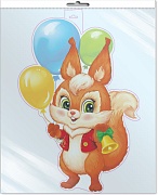 *Ф-16087 ПЛАКАТ ВЫРУБНОЙ А3+ В ПАКЕТЕ. Белочка с шарами и колокольчиком (двухсторонний, в индивидуальной упаковке, с европодвесом и клеевым клапаном)