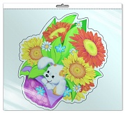 *ФМ-9331 ПЛАКАТ ВЫРУБНОЙ А4 В ПАКЕТЕ. Корзина с собакой (блестки, в индивидуальной упаковке, с европодвесом и клеевым клапаном)