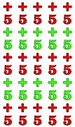 НМ-8110 Набор наклеек для поощрения. 5+ - Пятерки и плюсы на белом фоне (квадратные, 50 шт. на листе)