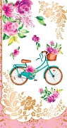 Ц-13271 Открытка евроформата. Велосипед с цветами (Золотая фольга, без текста)